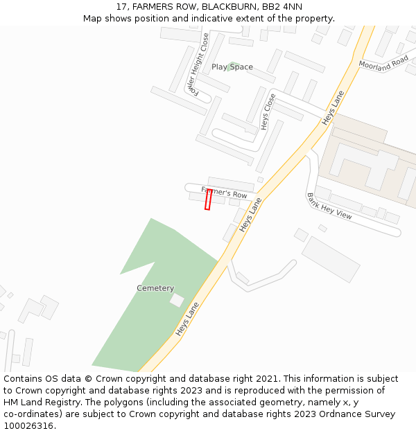 17, FARMERS ROW, BLACKBURN, BB2 4NN: Location map and indicative extent of plot