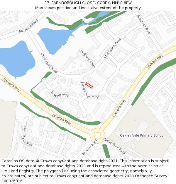 17, FARNBOROUGH CLOSE, CORBY, NN18 8PW: Location map and indicative extent of plot