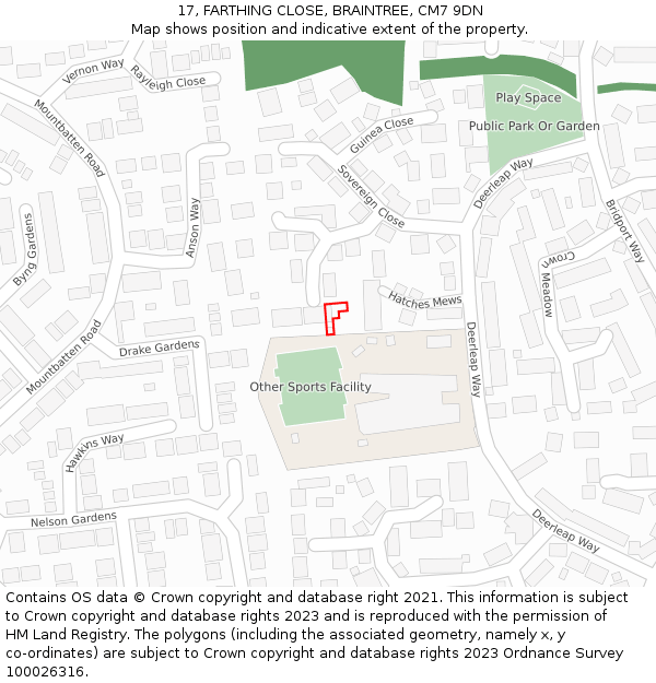 17, FARTHING CLOSE, BRAINTREE, CM7 9DN: Location map and indicative extent of plot