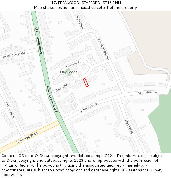 17, FERNWOOD, STAFFORD, ST16 1NN: Location map and indicative extent of plot