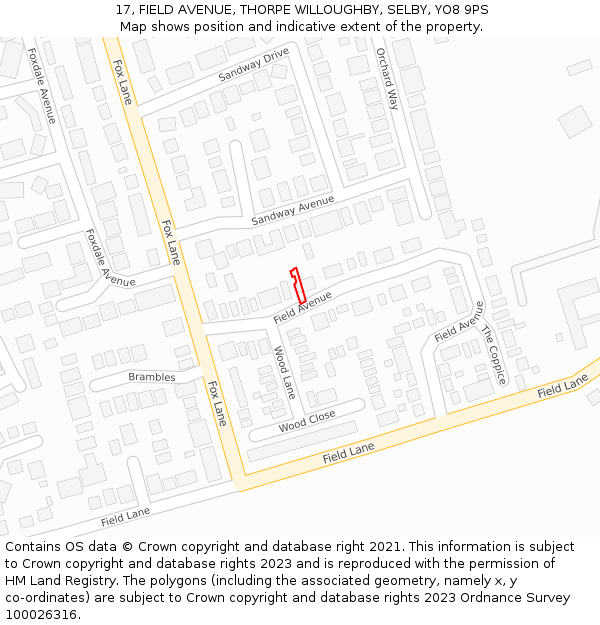 17, FIELD AVENUE, THORPE WILLOUGHBY, SELBY, YO8 9PS: Location map and indicative extent of plot