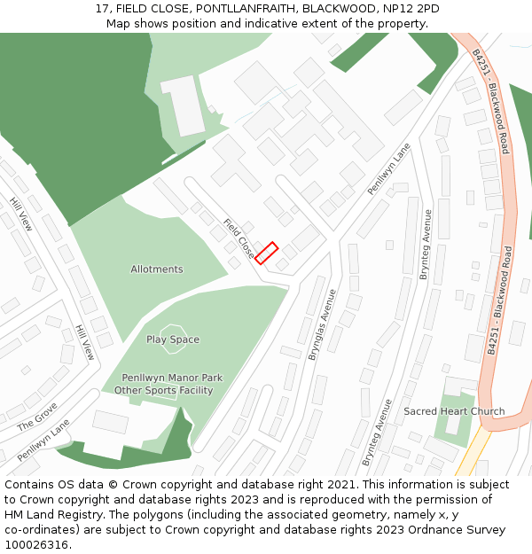 17, FIELD CLOSE, PONTLLANFRAITH, BLACKWOOD, NP12 2PD: Location map and indicative extent of plot