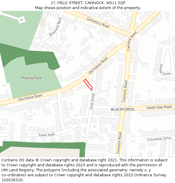 17, FIELD STREET, CANNOCK, WS11 5QP: Location map and indicative extent of plot