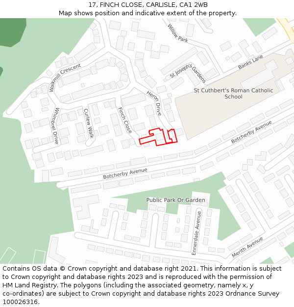 17, FINCH CLOSE, CARLISLE, CA1 2WB: Location map and indicative extent of plot
