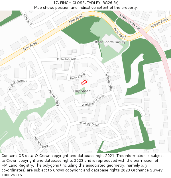 17, FINCH CLOSE, TADLEY, RG26 3YJ: Location map and indicative extent of plot