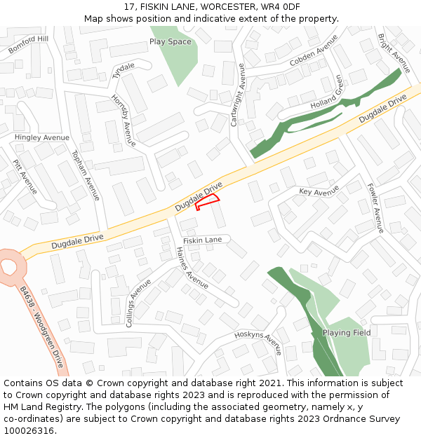 17, FISKIN LANE, WORCESTER, WR4 0DF: Location map and indicative extent of plot