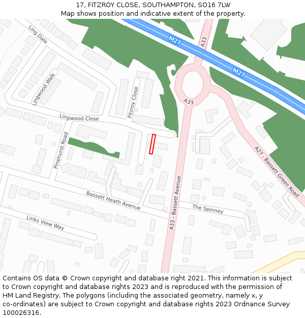 17, FITZROY CLOSE, SOUTHAMPTON, SO16 7LW: Location map and indicative extent of plot