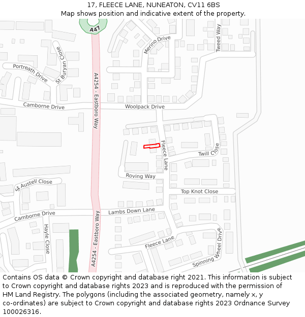 17, FLEECE LANE, NUNEATON, CV11 6BS: Location map and indicative extent of plot