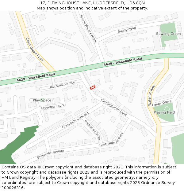 17, FLEMINGHOUSE LANE, HUDDERSFIELD, HD5 8QN: Location map and indicative extent of plot
