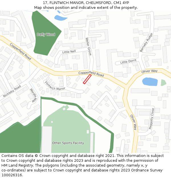 17, FLINTWICH MANOR, CHELMSFORD, CM1 4YP: Location map and indicative extent of plot