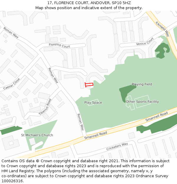 17, FLORENCE COURT, ANDOVER, SP10 5HZ: Location map and indicative extent of plot