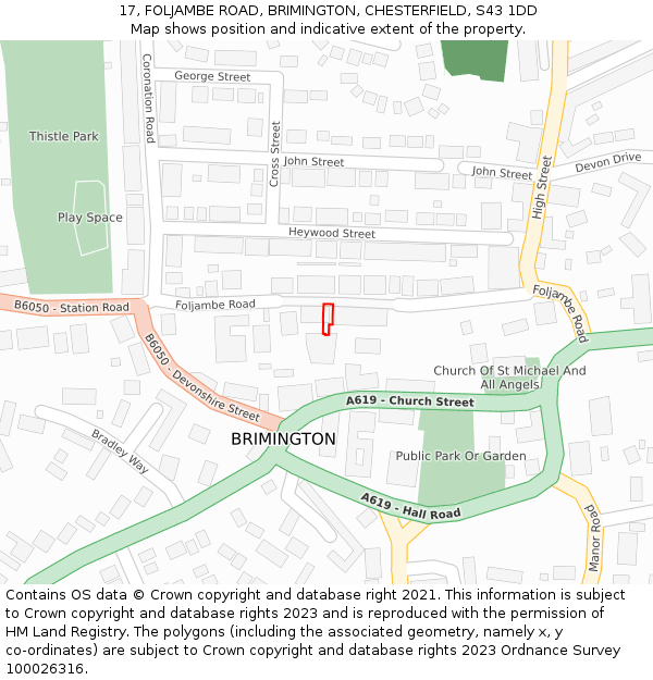 17, FOLJAMBE ROAD, BRIMINGTON, CHESTERFIELD, S43 1DD: Location map and indicative extent of plot