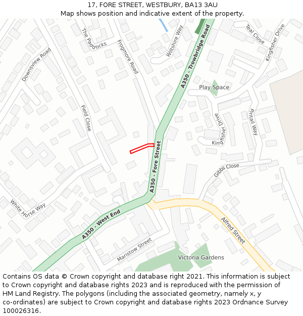 17, FORE STREET, WESTBURY, BA13 3AU: Location map and indicative extent of plot