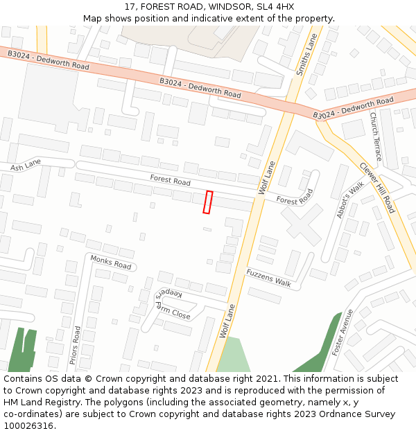 17, FOREST ROAD, WINDSOR, SL4 4HX: Location map and indicative extent of plot