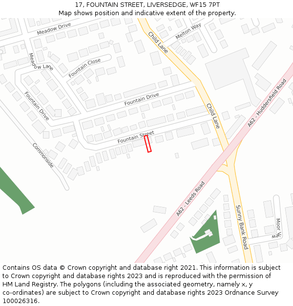 17, FOUNTAIN STREET, LIVERSEDGE, WF15 7PT: Location map and indicative extent of plot