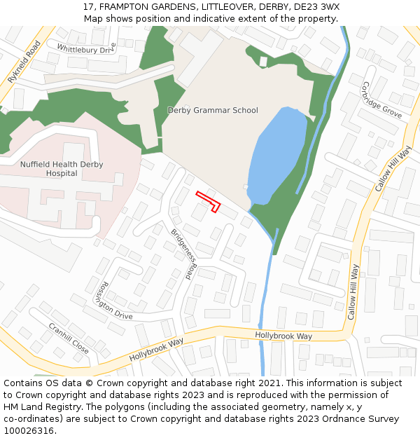 17, FRAMPTON GARDENS, LITTLEOVER, DERBY, DE23 3WX: Location map and indicative extent of plot
