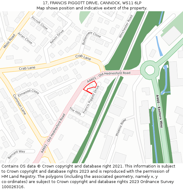 17, FRANCIS PIGGOTT DRIVE, CANNOCK, WS11 6LP: Location map and indicative extent of plot
