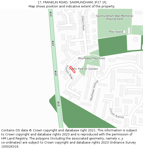 17, FRANKLIN ROAD, SAXMUNDHAM, IP17 1FJ: Location map and indicative extent of plot