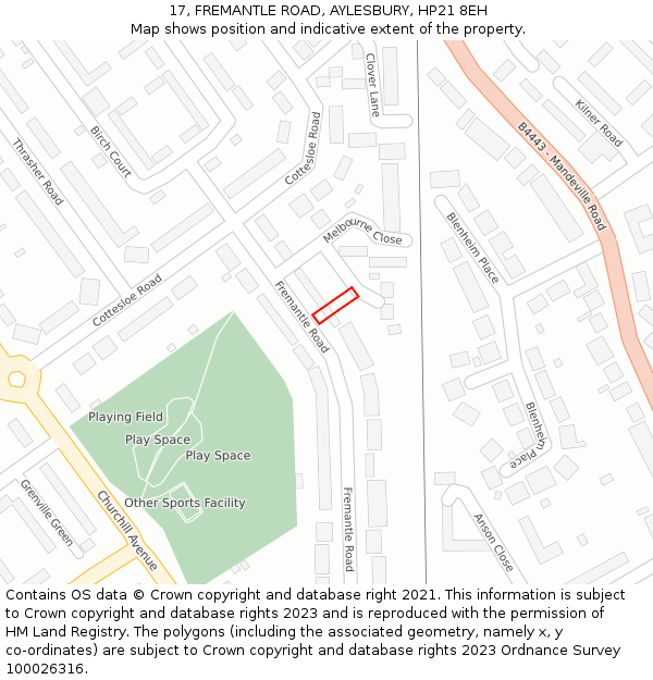 17, FREMANTLE ROAD, AYLESBURY, HP21 8EH: Location map and indicative extent of plot