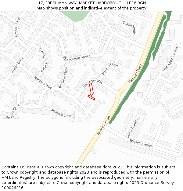 17, FRESHMAN WAY, MARKET HARBOROUGH, LE16 9GN: Location map and indicative extent of plot