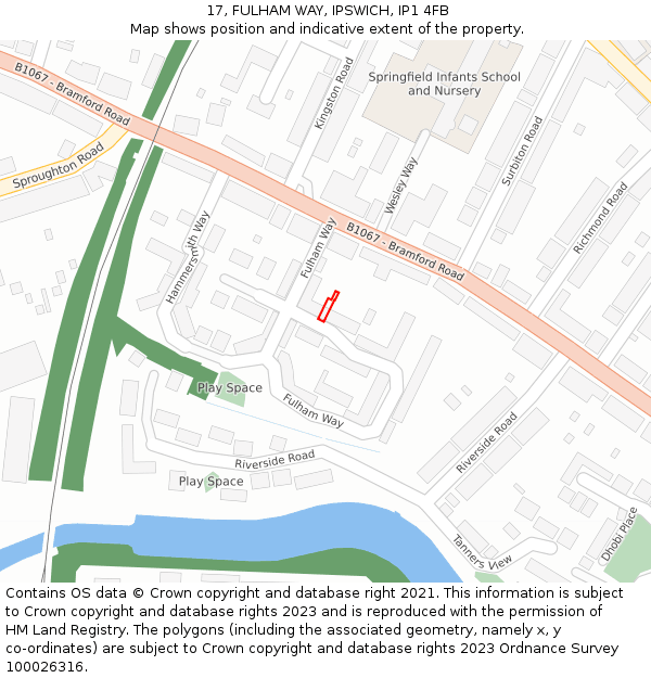 17, FULHAM WAY, IPSWICH, IP1 4FB: Location map and indicative extent of plot