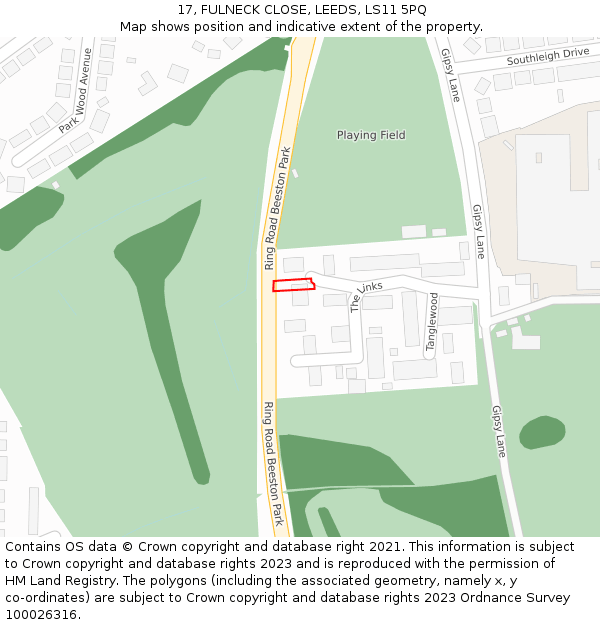 17, FULNECK CLOSE, LEEDS, LS11 5PQ: Location map and indicative extent of plot