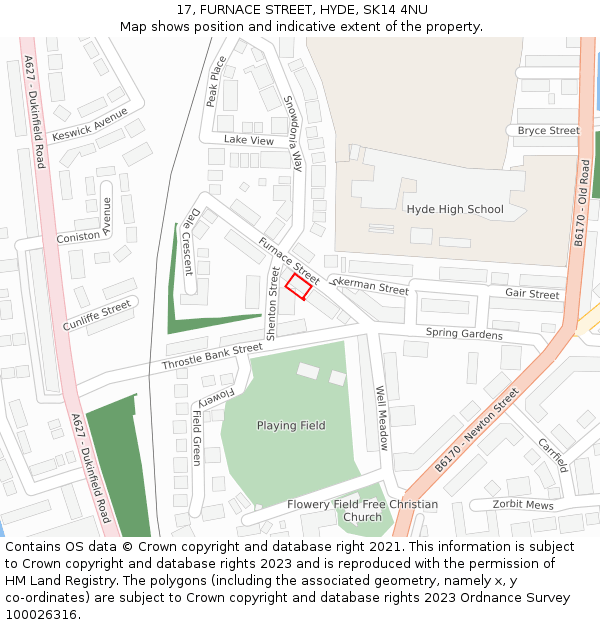 17, FURNACE STREET, HYDE, SK14 4NU: Location map and indicative extent of plot