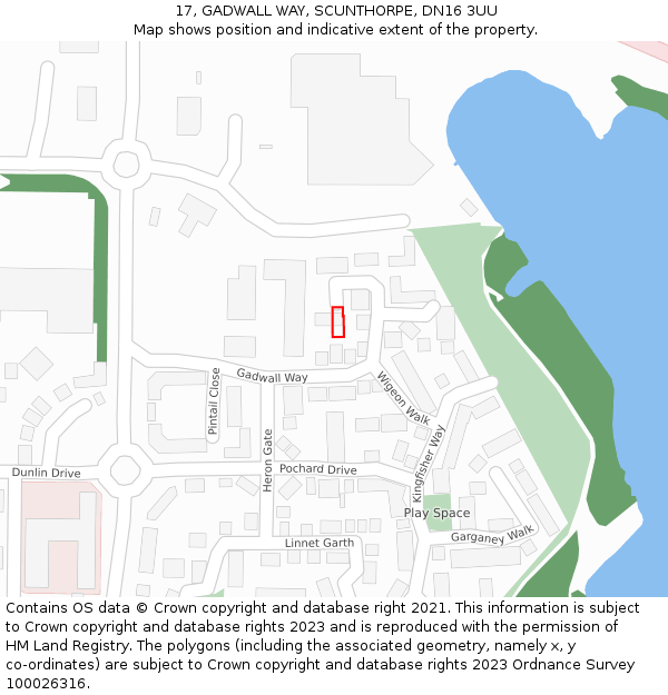 17, GADWALL WAY, SCUNTHORPE, DN16 3UU: Location map and indicative extent of plot