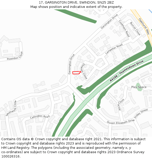 17, GARSINGTON DRIVE, SWINDON, SN25 2BZ: Location map and indicative extent of plot