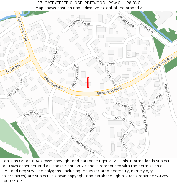 17, GATEKEEPER CLOSE, PINEWOOD, IPSWICH, IP8 3NQ: Location map and indicative extent of plot
