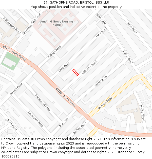 17, GATHORNE ROAD, BRISTOL, BS3 1LR: Location map and indicative extent of plot