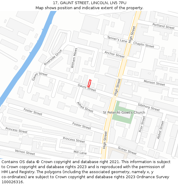 17, GAUNT STREET, LINCOLN, LN5 7PU: Location map and indicative extent of plot