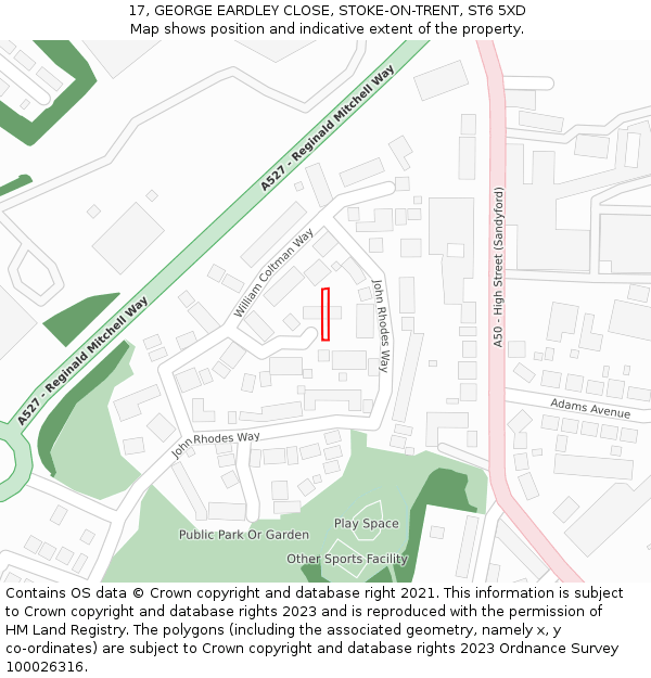 17, GEORGE EARDLEY CLOSE, STOKE-ON-TRENT, ST6 5XD: Location map and indicative extent of plot