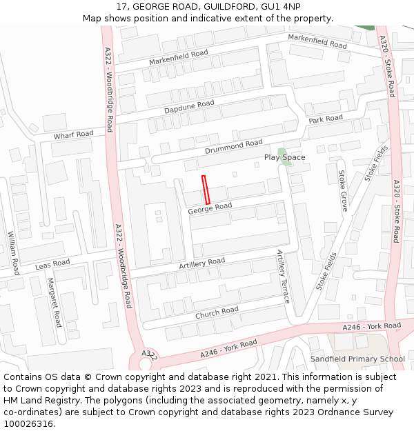 17, GEORGE ROAD, GUILDFORD, GU1 4NP: Location map and indicative extent of plot