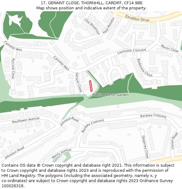 17, GERAINT CLOSE, THORNHILL, CARDIFF, CF14 9BE: Location map and indicative extent of plot