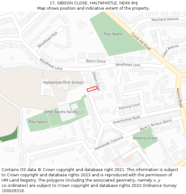 17, GIBSON CLOSE, HALTWHISTLE, NE49 9HJ: Location map and indicative extent of plot