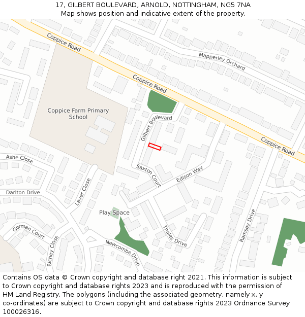 17, GILBERT BOULEVARD, ARNOLD, NOTTINGHAM, NG5 7NA: Location map and indicative extent of plot