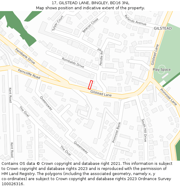 17, GILSTEAD LANE, BINGLEY, BD16 3NL: Location map and indicative extent of plot