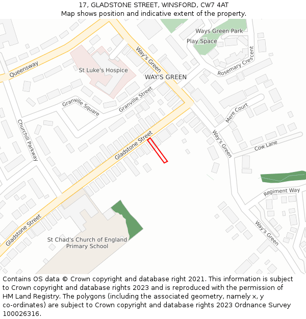 17, GLADSTONE STREET, WINSFORD, CW7 4AT: Location map and indicative extent of plot