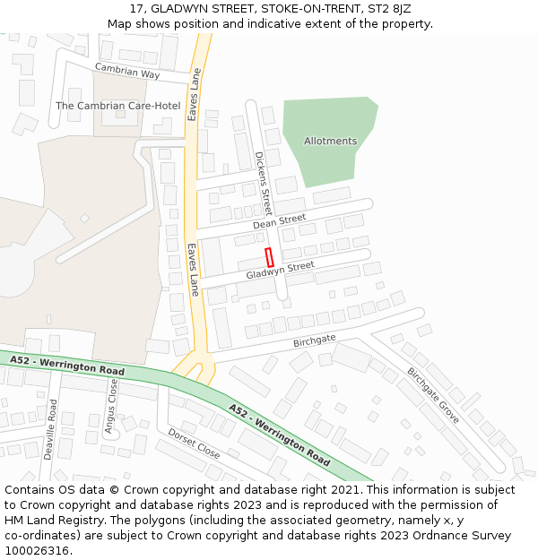 17, GLADWYN STREET, STOKE-ON-TRENT, ST2 8JZ: Location map and indicative extent of plot