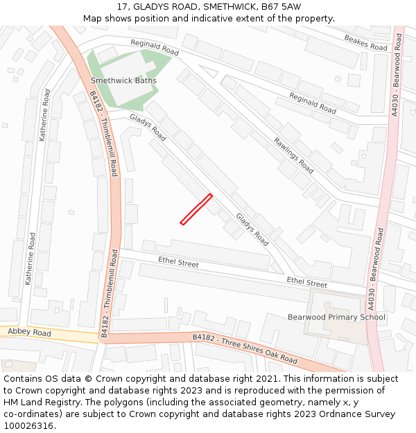17, GLADYS ROAD, SMETHWICK, B67 5AW: Location map and indicative extent of plot