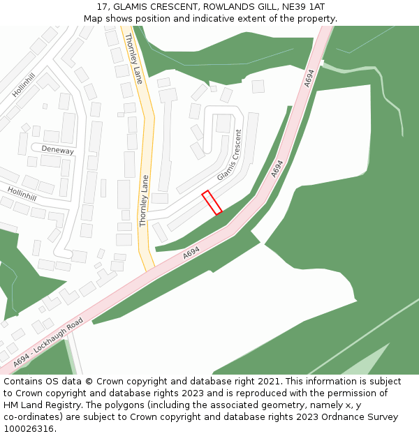 17, GLAMIS CRESCENT, ROWLANDS GILL, NE39 1AT: Location map and indicative extent of plot