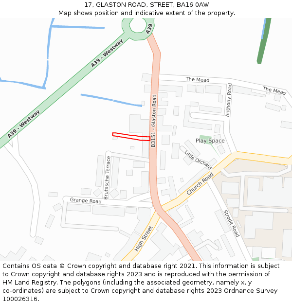 17, GLASTON ROAD, STREET, BA16 0AW: Location map and indicative extent of plot
