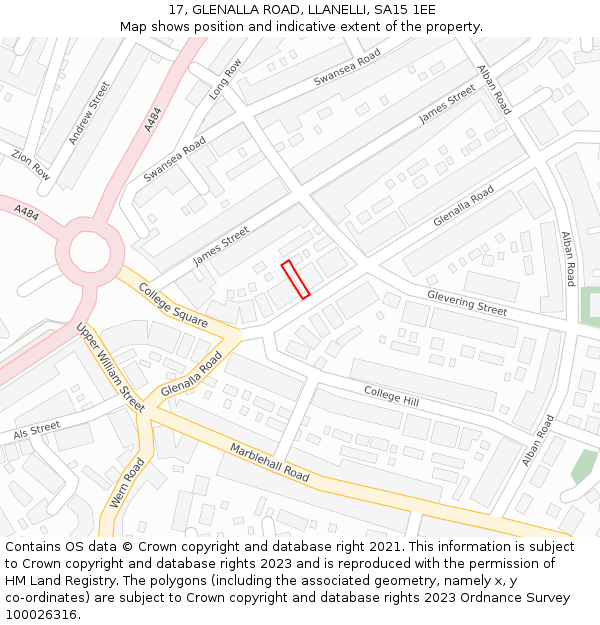 17, GLENALLA ROAD, LLANELLI, SA15 1EE: Location map and indicative extent of plot