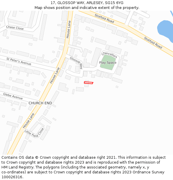 17, GLOSSOP WAY, ARLESEY, SG15 6YG: Location map and indicative extent of plot