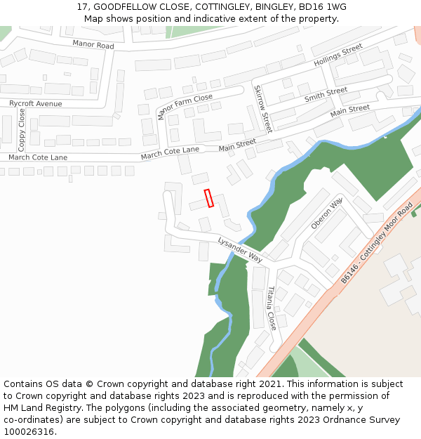 17, GOODFELLOW CLOSE, COTTINGLEY, BINGLEY, BD16 1WG: Location map and indicative extent of plot