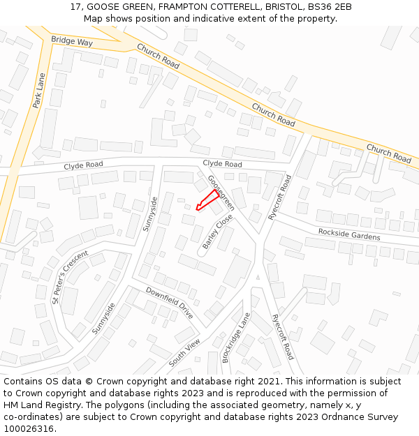 17, GOOSE GREEN, FRAMPTON COTTERELL, BRISTOL, BS36 2EB: Location map and indicative extent of plot