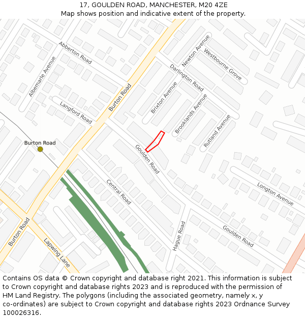 17, GOULDEN ROAD, MANCHESTER, M20 4ZE: Location map and indicative extent of plot