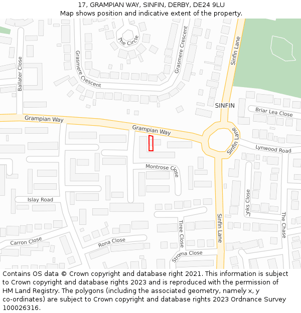 17, GRAMPIAN WAY, SINFIN, DERBY, DE24 9LU: Location map and indicative extent of plot