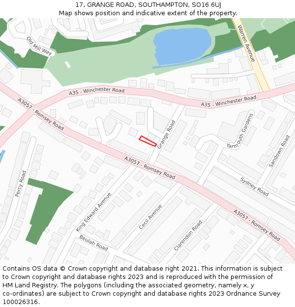17, GRANGE ROAD, SOUTHAMPTON, SO16 6UJ: Location map and indicative extent of plot